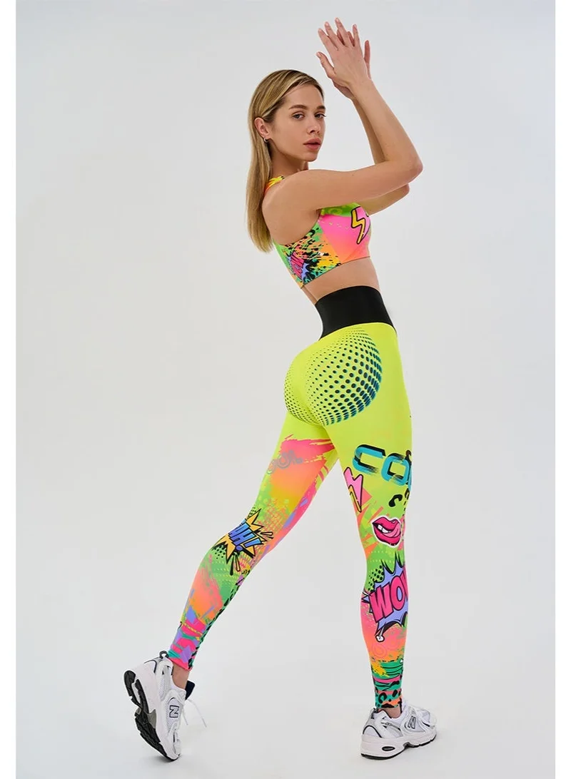 Bona Fide Bona Fide Neon High Waisted Workout Leggings for Women – Colorful Graphic Print – Compression Fit for Gym & Dance